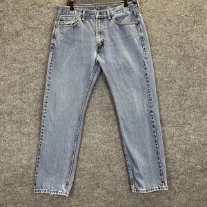 Levis 505 Jeans Mens 36x32 Light Wash Blue Straight Leg Zip Fly Denim Classic